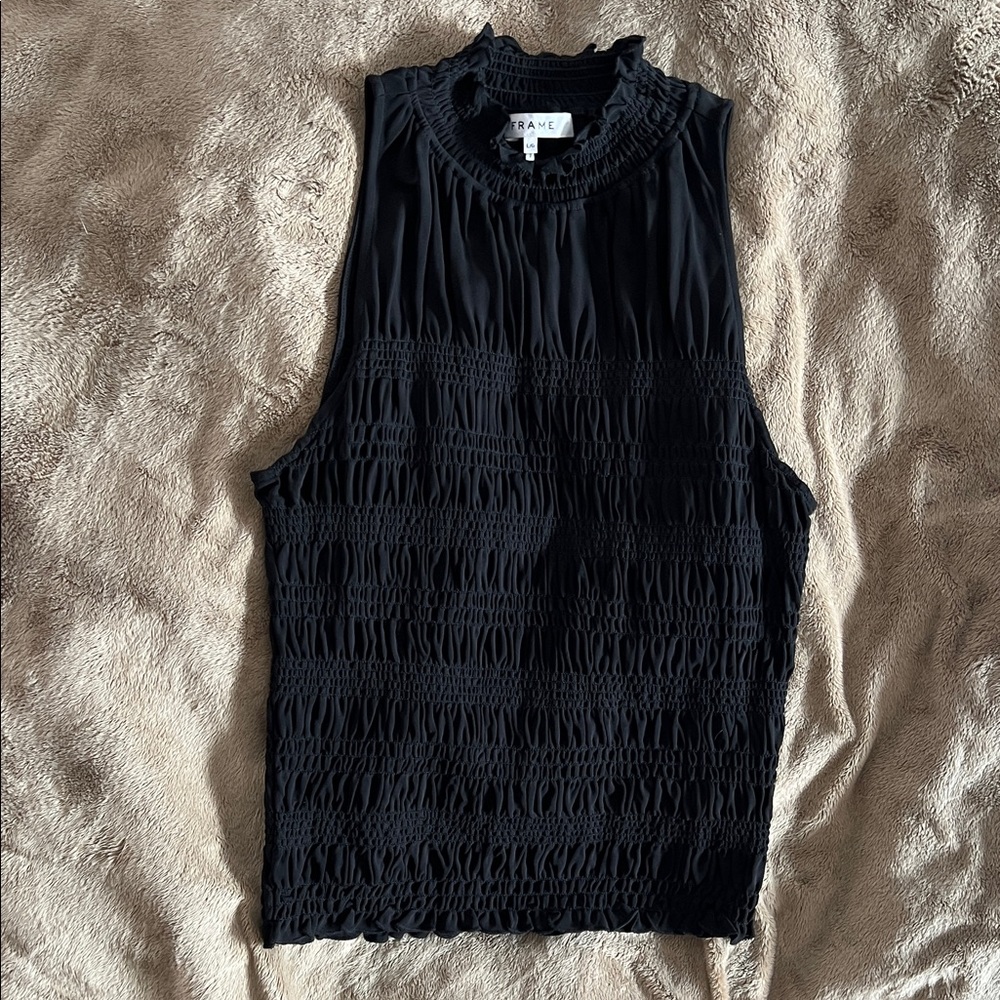 Frame Denim Black Textured Sleeveless Blouse size L